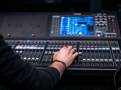 Production Arts students working at a sound desk